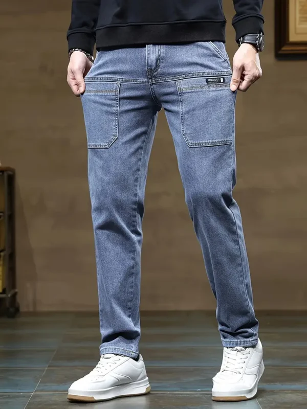 Men's Fashion Denim Jeans – Solid Color Washed Casual Pants – Regular Fit Non-Stretch