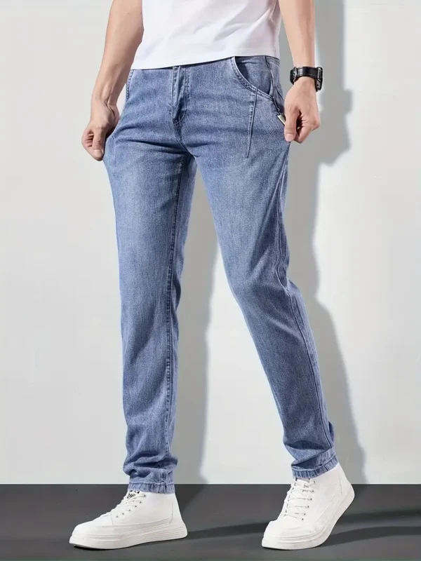 Men’s Light Blue Ultra-Thin Breathable Denim Casual Pants – Water Washed Texture