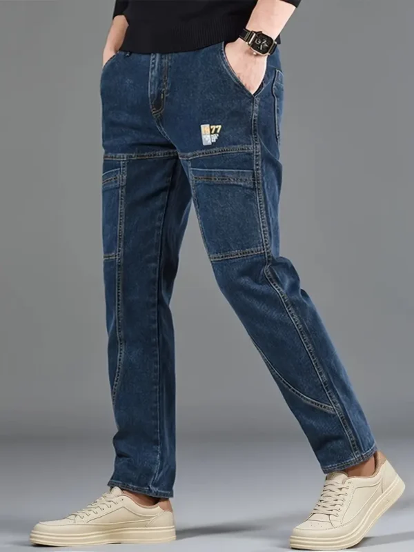 Men’s Slim-Fit Stretch Denim Jeans – Washed Solid Color, Button-Fly, Multi-Pocket Design