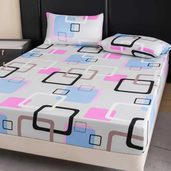 3PCS Luxury Brushed Bed Sheet Set - Plant Geometric Print | Hotel-Quality Polyester | Fitted Sheet (90x108") + 2 Pillowcases | Jabartextile