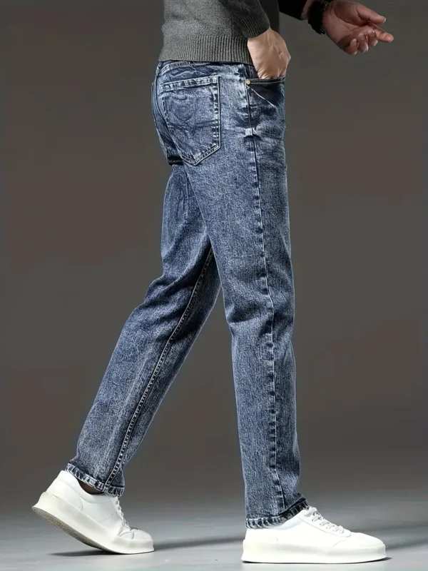 Men’s Skinny‑Straight Marble-Pattern Jeans – Retro Button‑Fly Stretch Denim