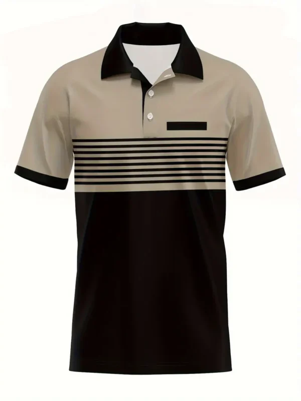 Men’s Colorblock Stripes Print Golf T-Shirt – Summer Short Sleeve Tennis Tee, Breathable & Machine Washable