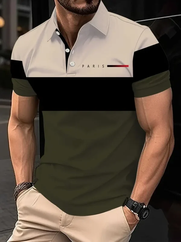 Men’s Striped Short-Sleeve Button-Up Shirt – Street Fashion Summer Print, Casual Golf Style