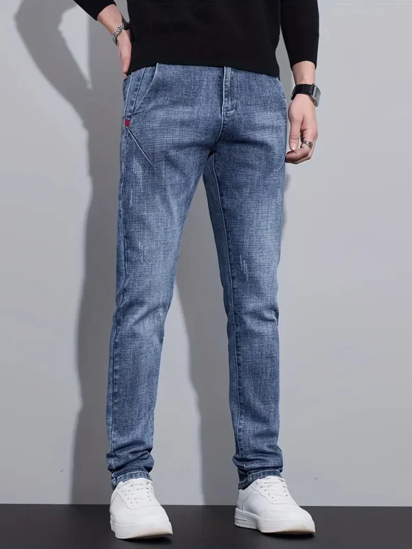 Men’s Straight-Leg Light-Blue Denim Jeans – Stretch Fit, Button Fly