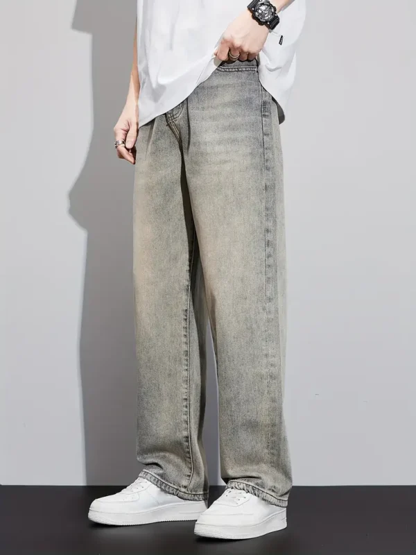 Men’s Retro Wide-Leg Jeans – Casual Loose Fit, Non-Stretch Washed Denim