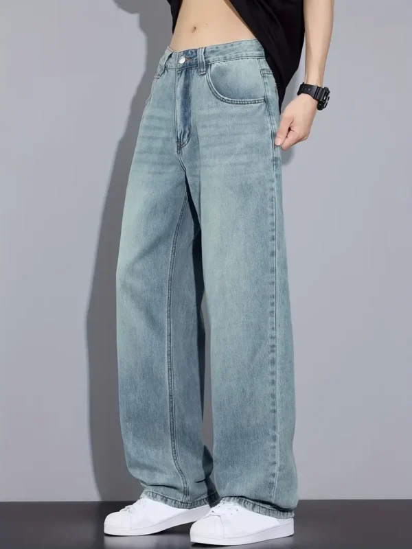 Gengyuanshi Men’s Vintage Washed Rayon Jeans – Straight Leg Denim Pants