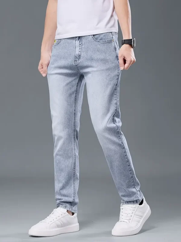 Men’s Stretch Straight‑Leg Blue Denim Jeans – Medium-Wash, Regular Length
